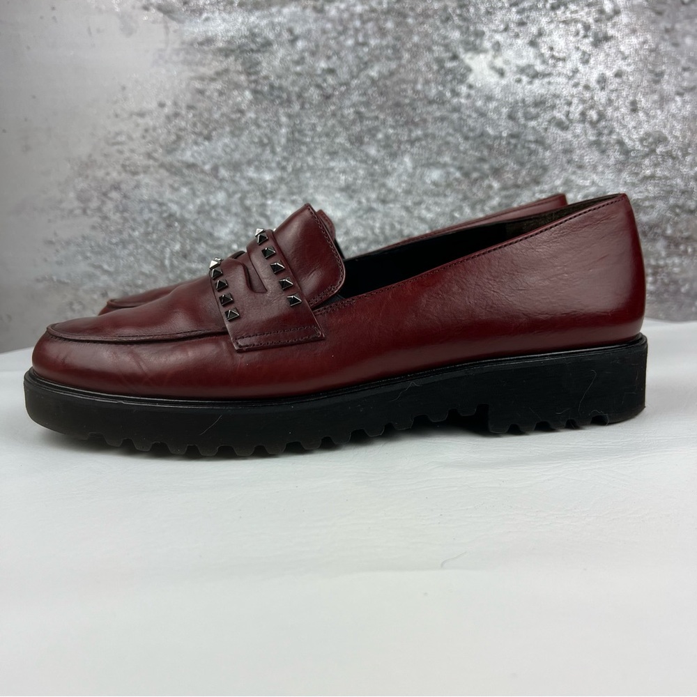 Paul Green Burgundy Studded Leather Loafers - Picture 5 of 10